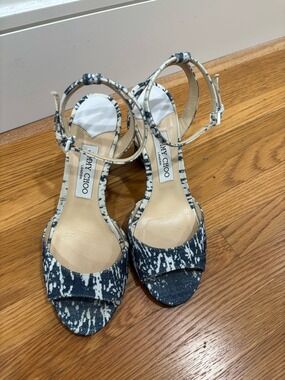 825. Jimmy Choo Miranda bleached denim block heel sandals